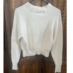 Free People White Cotton Mock Neck Sweater Womens S/P